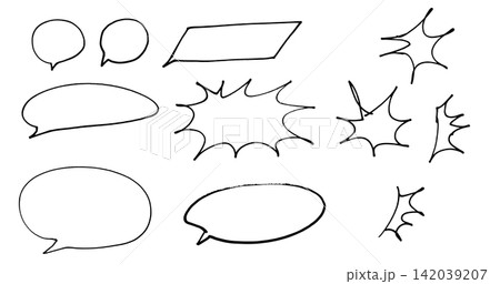 手描き風のギザギザ吹き出しセット 黒 手描き風のギザギザ吹き出しセット 黒 142039207