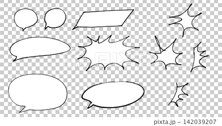 手描き風のギザギザ吹き出しセット 黒 手描き風のギザギザ吹き出しセット 黒 142039207