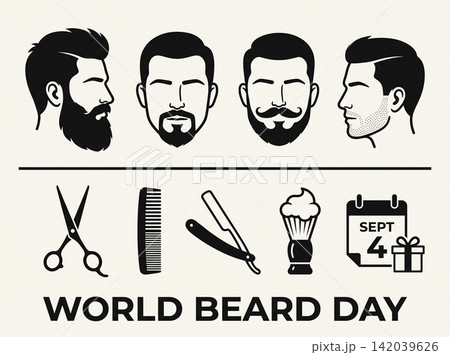 Celebrate World Beard Day with diverse styles and grooming tools illustration Celebrate World Beard Day with diverse styles and grooming tools illustration 142039626