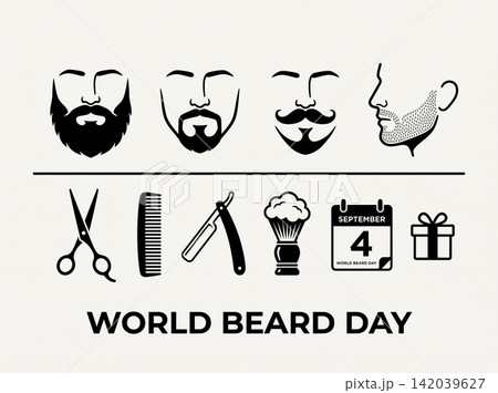 World Beard Day celebration with grooming tools and calendar icons 142039627