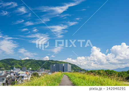 淀川堤防上の景観 大阪府高槻市 淀川堤防上の景観 大阪府高槻市 142040291