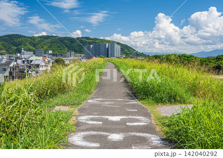 淀川堤防上の景観 大阪府高槻市 淀川堤防上の景観 大阪府高槻市 142040292