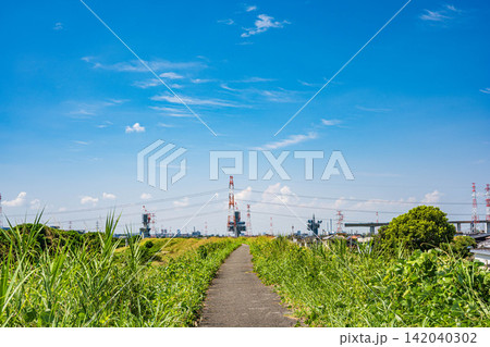 淀川堤防上の景観 大阪府高槻市 淀川堤防上の景観 大阪府高槻市 142040302