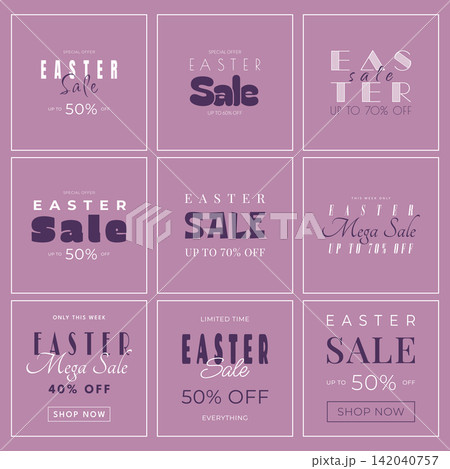 easter sale typography templates collection with purple background vector illustration 142040757