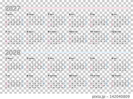 2027-2028年曆(週日開始) 2027-2028年曆(週日開始) 142040809