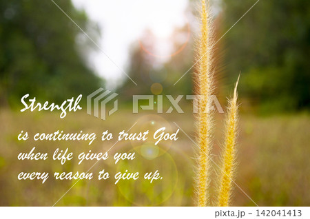Strength themed image showing a natural background with an uplifting message about courage, perseverance, and inner power. 142041413