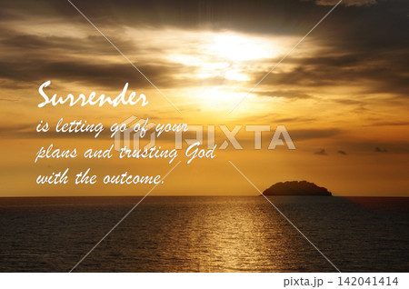 Surrender inspired sunset beach image representing surrender, reflection, hope, and peaceful spiritual connection. Surrender inspired sunset beach image representing surrender, reflection, hope, and peaceful spiritual connection. 142041414