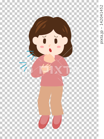 苦しそうに咳こむ女性のイラスト 苦しそうに咳こむ女性のイラスト 142041452