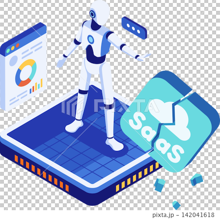 Isometic AI Replacing SaaS Platform Concept Isometic AI Replacing SaaS Platform Concept 142041618