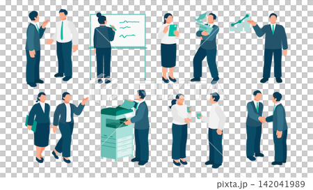 様々なビジネスシーンで活躍する会社員のイラストセット 様々なビジネスシーンで活躍する会社員のイラストセット 142041989