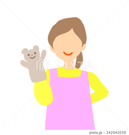 パペットを持った女性保育士のイラスト パペットを持った女性保育士のイラスト 142042039