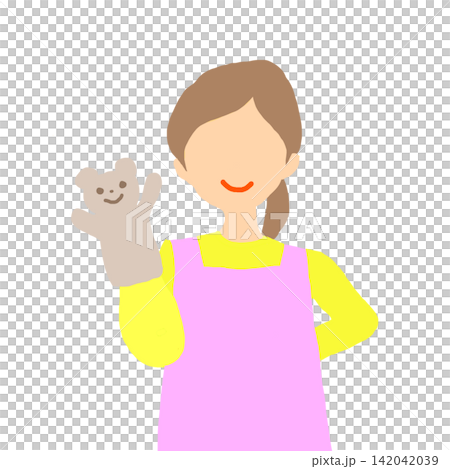 パペットを持った女性保育士のイラスト パペットを持った女性保育士のイラスト 142042039