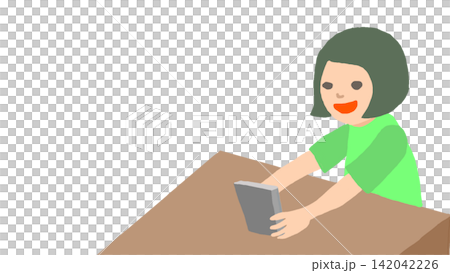 插圖描繪了一個女孩在平板電腦上學習的場景。 插圖描繪了一個女孩在平板電腦上學習的場景。 142042226