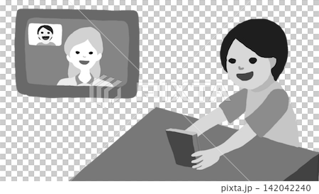 オンライン英会話をする男の子 オンライン英会話をする男の子 142042240