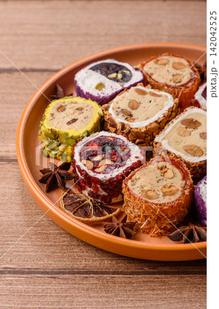 Turkish delight or lokum is a traditional Eastern sweet made with nuts. Turkish delight, lokum 142042525