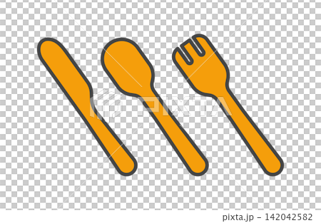 Cutlery set of 3 (illustrated): knife, fork, and spoon - Orange Cutlery set of 3 (illustrated): knife, fork, and spoon - Orange 142042582