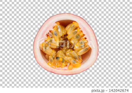 PNG image of a top-down view of a cross-section of a passion fruit from Kagoshima Prefecture. PNG image of a top-down view of a cross-section of a passion fruit from Kagoshima Prefecture. 142042674