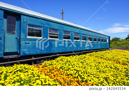 幌似鉄道記念館の保存車両と素敵な花壇 幌似鉄道記念館の保存車両と素敵な花壇 142043534