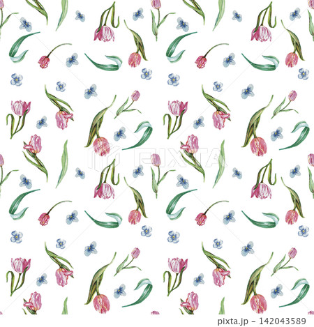 Delicate Pink Tulips Floral Seamless Pattern Delicate Pink Tulips Floral Seamless Pattern 142043589