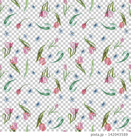 Delicate Pink Tulips Floral Seamless Pattern Delicate Pink Tulips Floral Seamless Pattern 142043589