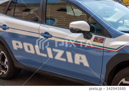 Italian State Police Car of the Railway Department Polizia Ferroviaria Patrolling the 142043880