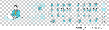 ノートパソコンのビジネスパーソンポーズ集 オフィスや研究室などの背景に重ねて使えるイラスト ノートパソコンのビジネスパーソンポーズ集 オフィスや研究室などの背景に重ねて使えるイラスト 142044235