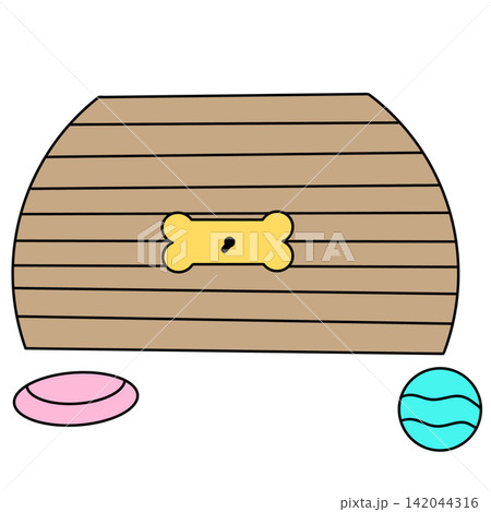Wooden pet bed with yellow bone emblem Wooden pet bed with yellow bone emblem 142044316