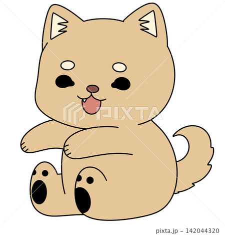 Cute tan puppy sits, tongue out, eyes bright Cute tan puppy sits, tongue out, eyes bright 142044320