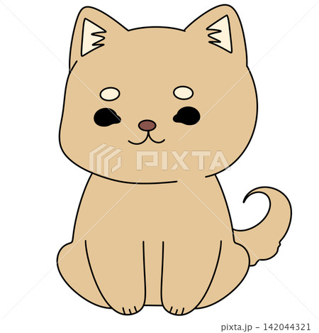 Cute cartoon cat sits with soft, rounded features Cute cartoon cat sits with soft, rounded features 142044321