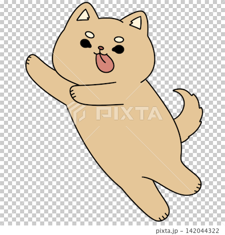 Cute tan puppy leaps joyfully Cute tan puppy leaps joyfully 142044322