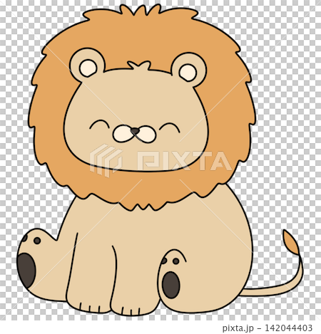 Cute lion with soft, smiling face and fluffy mane Cute lion with soft, smiling face and fluffy mane 142044403