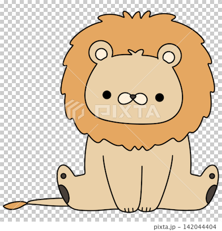 Cute lion sits calmly with soft, fluffy mane Cute lion sits calmly with soft, fluffy mane 142044404