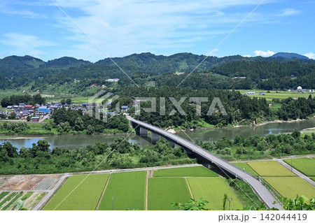 関越自動車道・越後川口サービスエリア展望台から見る信濃川 関越自動車道・越後川口サービスエリア展望台から見る信濃川 142044419