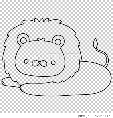 Cute cartoon lion with fluffy mane and gentle eyes Cute cartoon lion with fluffy mane and gentle eyes 142044447