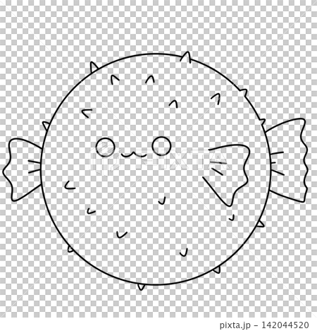 Cute round pufferfish with spiky texture and simple face Cute round pufferfish with spiky texture and simple face 142044520