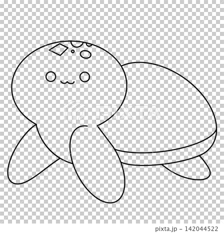 Cute cartoon turtle swims peacefully Cute cartoon turtle swims peacefully 142044522