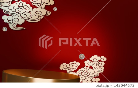 China red style stage podium decoration chinese for present products.3D rendering China red style stage podium decoration chinese for present products.3D rendering 142044572