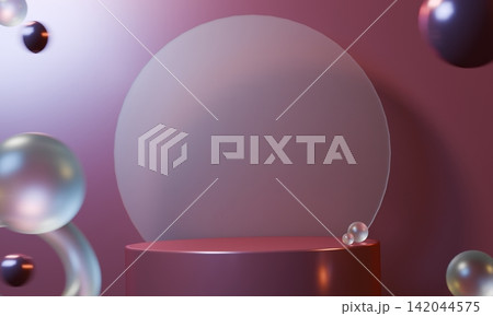 China red style stage podium decoration chinese for present products.3D rendering China red style stage podium decoration chinese for present products.3D rendering 142044575