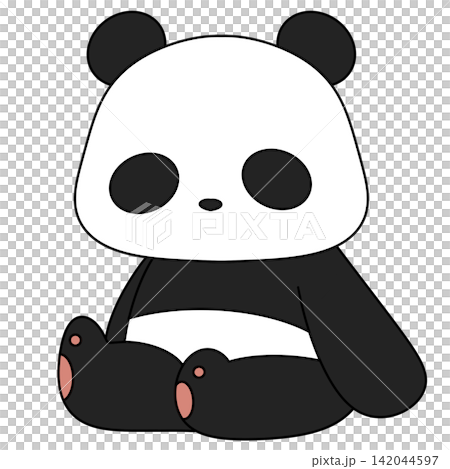 Cute panda sits calmly, eyes wide and round Cute panda sits calmly, eyes wide and round 142044597