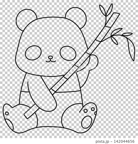 Cute panda sits holding bamboo stalk Cute panda sits holding bamboo stalk 142044656