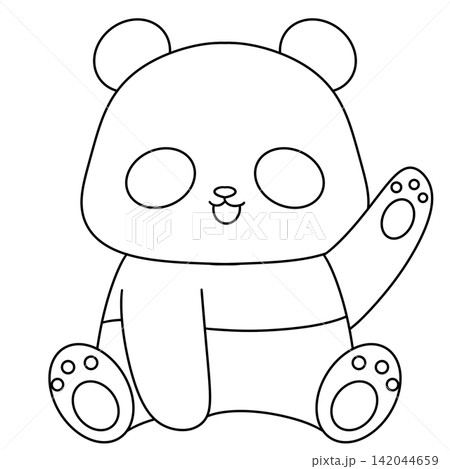 Cute panda sits with cheerful expression Cute panda sits with cheerful expression 142044659