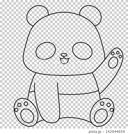 Cute panda sits with cheerful expression Cute panda sits with cheerful expression 142044659