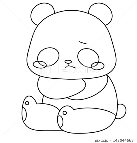 Cute panda bear sits with closed eyes Cute panda bear sits with closed eyes 142044665