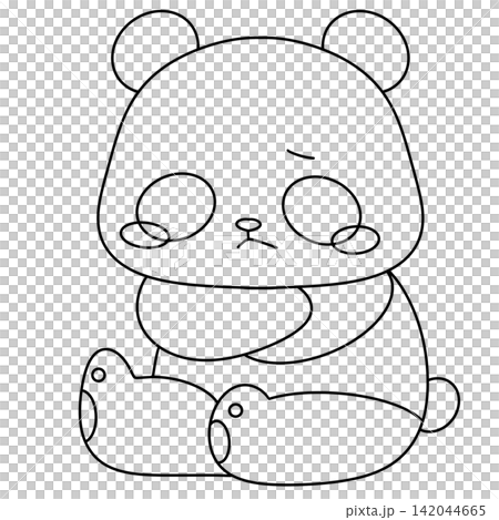 Cute panda bear sits with closed eyes Cute panda bear sits with closed eyes 142044665