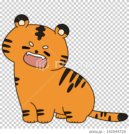 Cute cartoon tiger sits with open mouth Cute cartoon tiger sits with open mouth 142044728