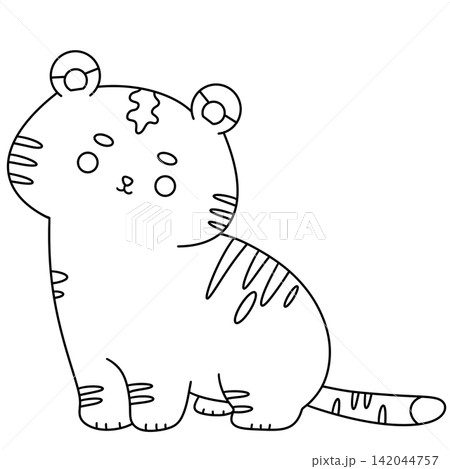 Adorable cartoon tiger sits calmly 142044757