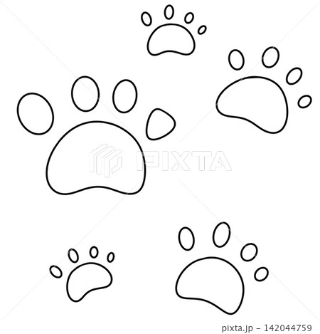 Simple black outline paw prints on white background 142044759