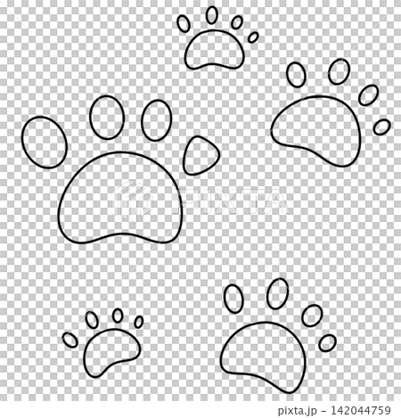 Simple black outline paw prints on white background 142044759