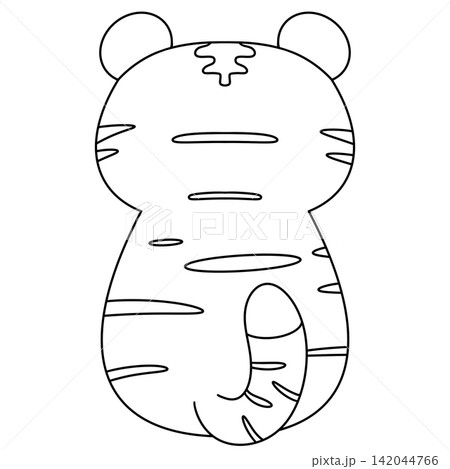 Cute cartoon tiger faces forward with stripes and ears Cute cartoon tiger faces forward with stripes and ears 142044766