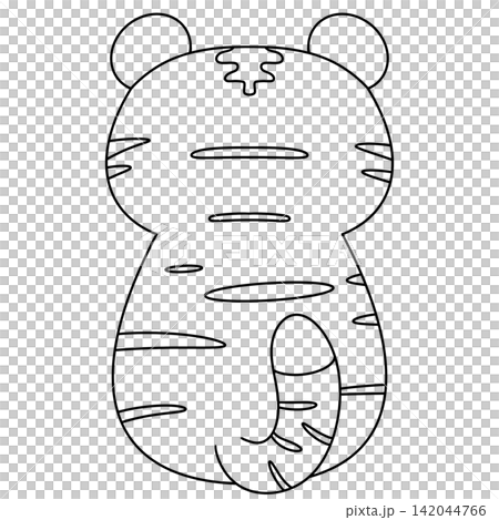 Cute cartoon tiger faces forward with stripes and ears Cute cartoon tiger faces forward with stripes and ears 142044766